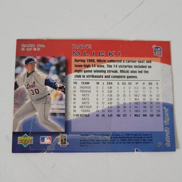 Detroit Tigers Dave Mlicki Baseball Card 2000 Upper Deck Pepsi - Picture 2 of 3